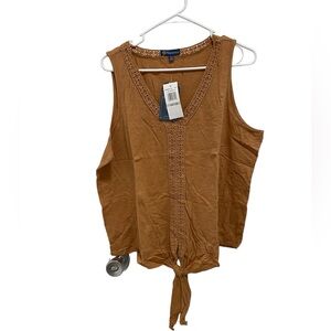 DEMOCRACY Brown V-NECK CROCHET FLORAL TRIM Tank SIZE 1X